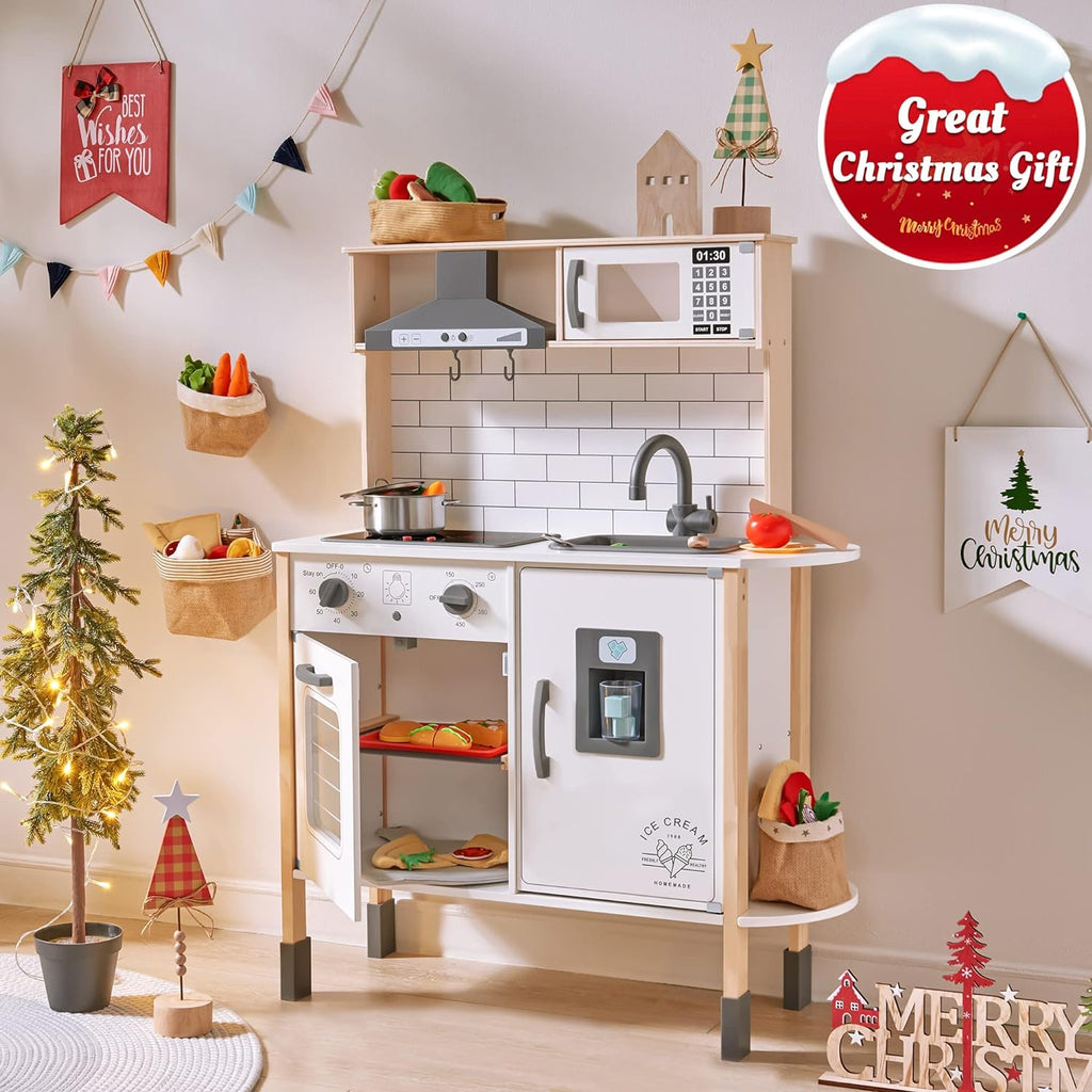 Children's small land play kitchen, wooden children's play kitchen toy set